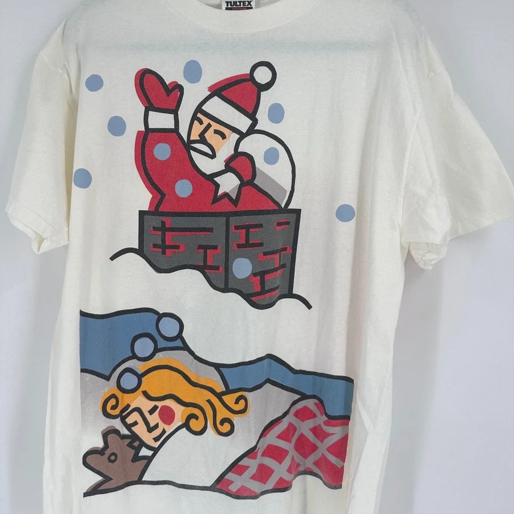 VTG Tultex Cotton Christmas Santa Claus Chimney Holiday T Shirt XL USPS Post 90s - Picture 4 of 7